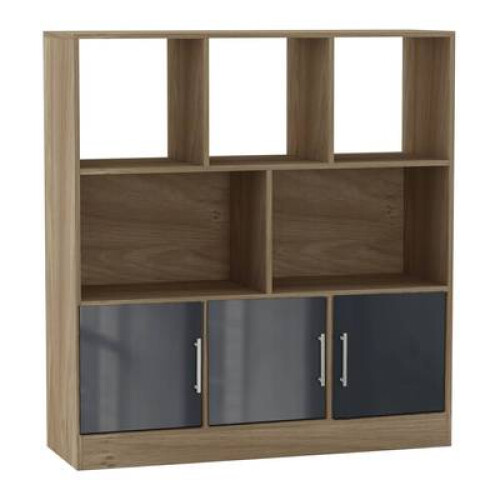 (Oak, Gloss) 8 Cube Asymmetrical Storage Bookcase and Shelving Unit