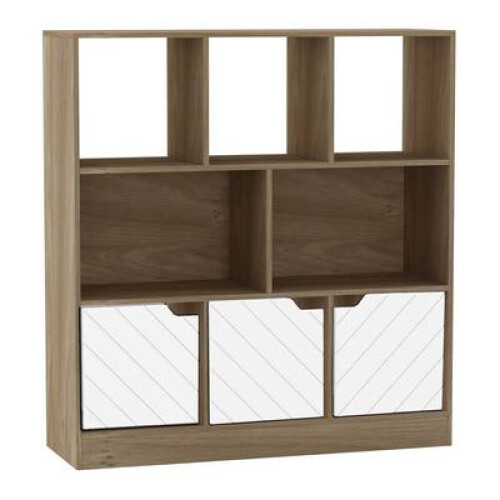 (Oak, Line) 8 Cube Asymmetrical Storage Bookcase and Shelving Unit