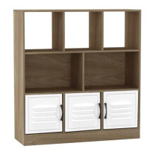 (Oak, Metal) 8 Cube Asymmetrical Storage Bookcase and Shelving Unit