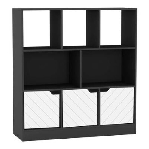 (Black, Line) 8 Cube Asymmetrical Storage Bookcase and Shelving Unit