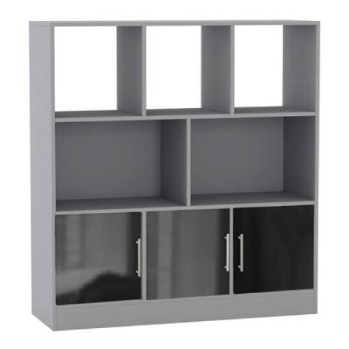 (Grey, Gloss) 8 Cube Asymmetrical Storage Bookcase and Shelving Unit