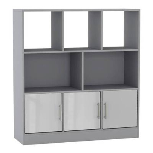 (Grey, Gloss) 8 Cube Asymmetrical Storage Bookcase and Shelving Unit