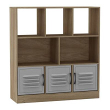 (Oak, Metal) 8 Cube Asymmetrical Storage Bookcase and Shelving Unit