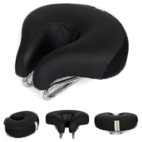 (Black) Bicycle Saddle No Nose Bicycle Saddle Mountain Bike Thickened Super Soft Cushio