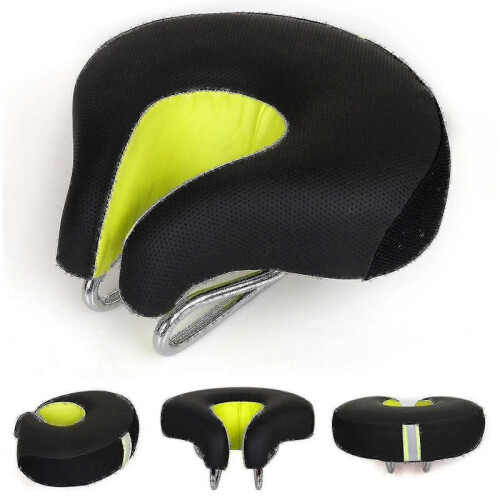 (Green) Bicycle Saddle No Nose Bicycle Saddle Mountain Bike Thickened Super Soft Cushio