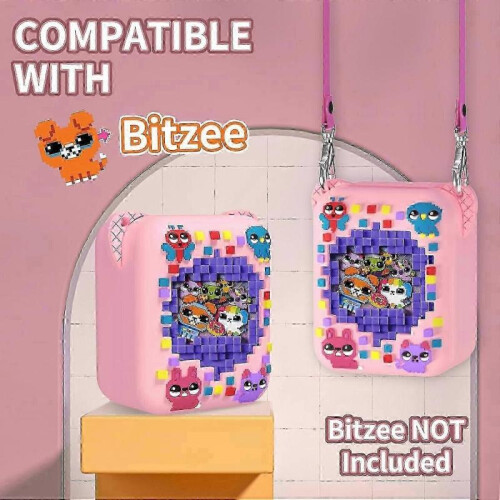 (Pink) Bitzee Interactive Digital Pet Silicone Case with Lanyard - Protective Skin Sleeve for Virtual Electronic Pets 2