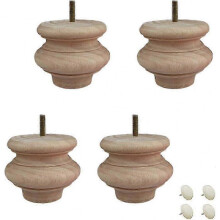 (C, Clear) Solid Wood Furniture Legs, Unfinished Bun Feet, Round Wooden Sofa Legs for Bed Couch Cabinet Bench Chair Ottoman Table TV Stand