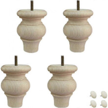 (B, Clear) Solid Wood Furniture Legs, Unfinished Bun Feet, Round Wooden Sofa Legs for Bed Couch Cabinet Bench Chair Ottoman Table TV Stand