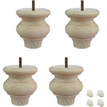 (A, Clear) Solid Wood Furniture Legs, Unfinished Bun Feet, Round Wooden Sofa Legs for Bed Couch Cabinet Bench Chair Ottoman Table TV Stand