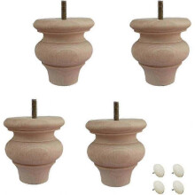 (D, Clear) Solid Wood Furniture Legs, Unfinished Bun Feet, Round Wooden Sofa Legs for Bed Couch Cabinet Bench Chair Ottoman Table TV Stand