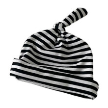 (Black bars Single knot) Adorable Striped Baby Beanie with Bear Ears - Soft & Cozy Infant Hat