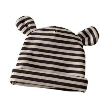(Coffee bar Binaural) Adorable Striped Baby Beanie with Bear Ears - Soft & Cozy Infant Hat