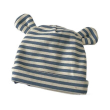 (Blue bar Binaural) Adorable Striped Baby Beanie with Bear Ears - Soft & Cozy Infant Hat