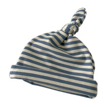 (Blue bar Single knot) Adorable Striped Baby Beanie with Bear Ears - Soft & Cozy Infant Hat