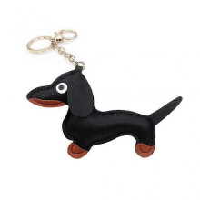 (Key chain style, black) Dachshund Keychain PU Leather Dog Keyring Backpack Charm for Men Women