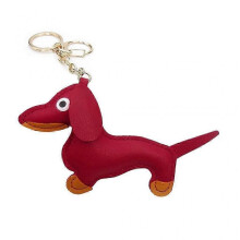 (Key chain style, Brick red) Dachshund Keychain PU Leather Dog Keyring Backpack Charm for Men Women