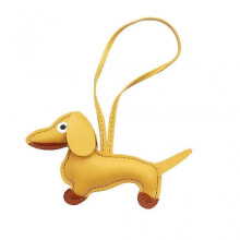 (Rope style, yellow) Dachshund Keychain PU Leather Dog Keyring Backpack Charm for Men Women