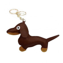 (Key chain style, Dark brown) Dachshund Keychain PU Leather Dog Keyring Backpack Charm for Men Women