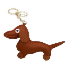 (Key chain style, Light brown) Dachshund Keychain PU Leather Dog Keyring Backpack Charm for Men Women