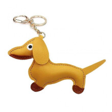 (Key chain style, yellow) Dachshund Keychain PU Leather Dog Keyring Backpack Charm for Men Women
