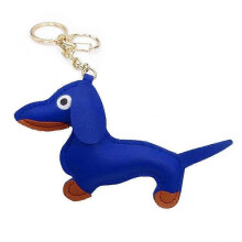 (Key chain style, Royal blue) Dachshund Keychain PU Leather Dog Keyring Backpack Charm for Men Women