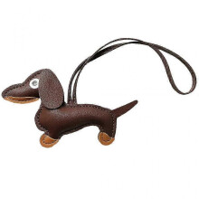 (Rope style, Dark brown) Dachshund Keychain PU Leather Dog Keyring Backpack Charm for Men Women