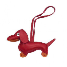 (Rope style, Brick red) Dachshund Keychain PU Leather Dog Keyring Backpack Charm for Men Women