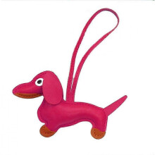 (Rope style, Rose red) Dachshund Keychain PU Leather Dog Keyring Backpack Charm for Men Women