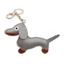 (Key chain style, gray) Dachshund Keychain PU Leather Dog Keyring Backpack Charm for Men Women