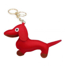 (Key chain style, red) Dachshund Keychain PU Leather Dog Keyring Backpack Charm for Men Women