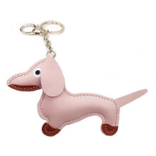 (Key chain style, pink) Dachshund Keychain PU Leather Dog Keyring Backpack Charm for Men Women