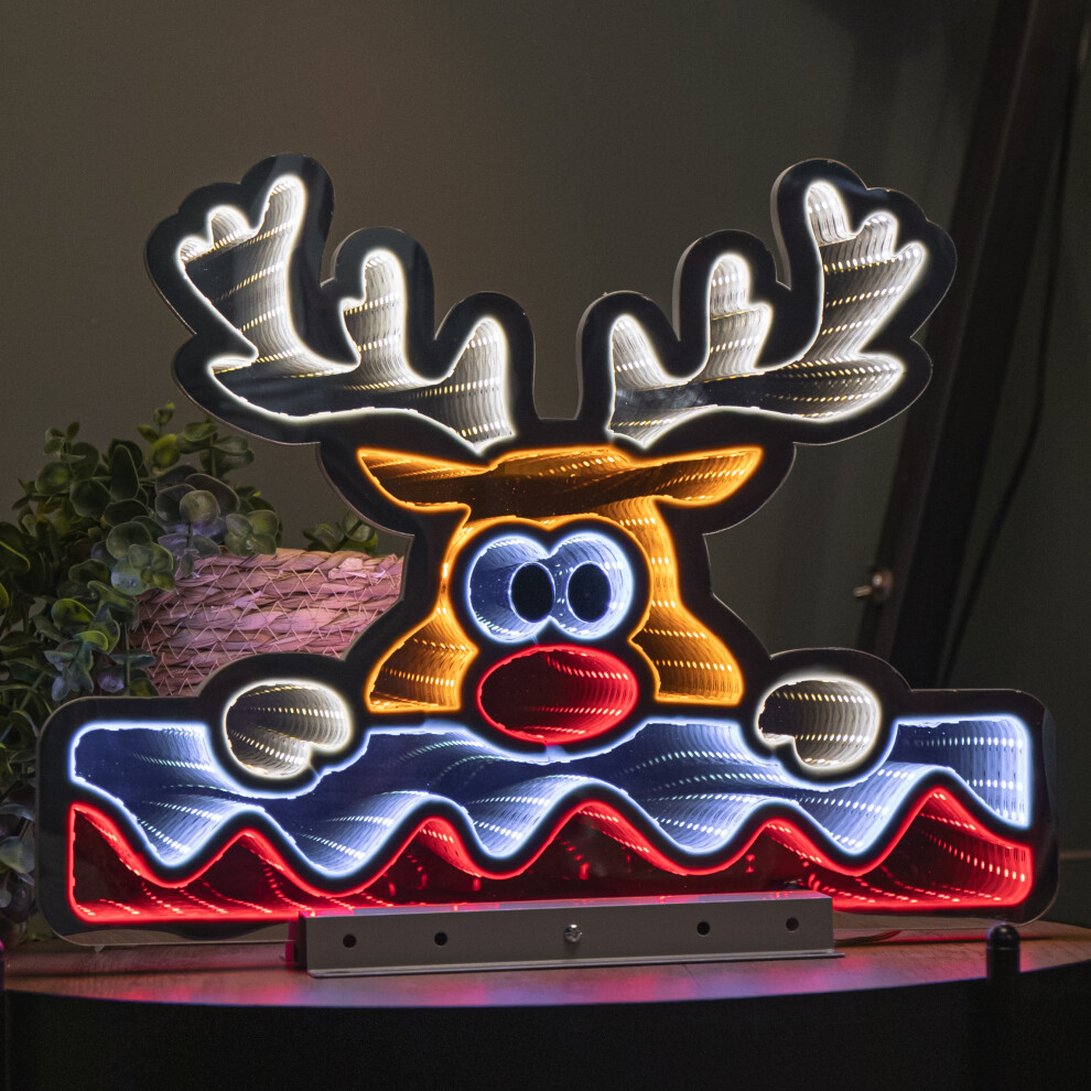 Rackhams Light 40Cm Up Christmas Deer With Snow Infinity Decoration & Leds - Image 5