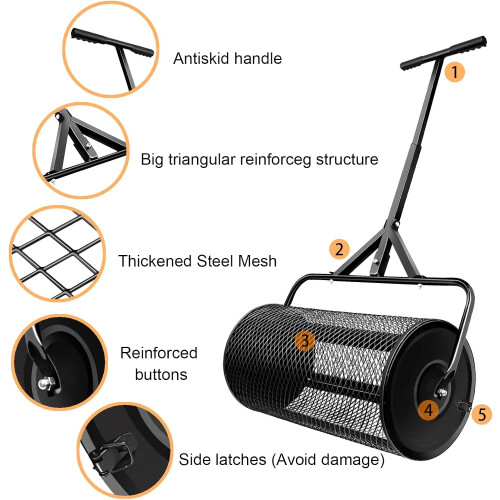 24 Inch Compost Spreader for Lawn and Garden  Adjustable Handle, Metal Mesh Basket 2