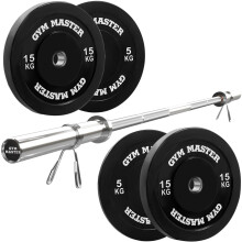 (5ft) GYM MASTER Olympic Barbell & 40kg 2" Rubber Bumper Plate Weight lifting Kit Set