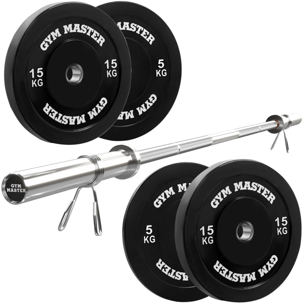 Gym Master (6Ft) Olympic Barbell & 40Kg 2" Rubber Bumper Plate Weight Lifting Kit Set