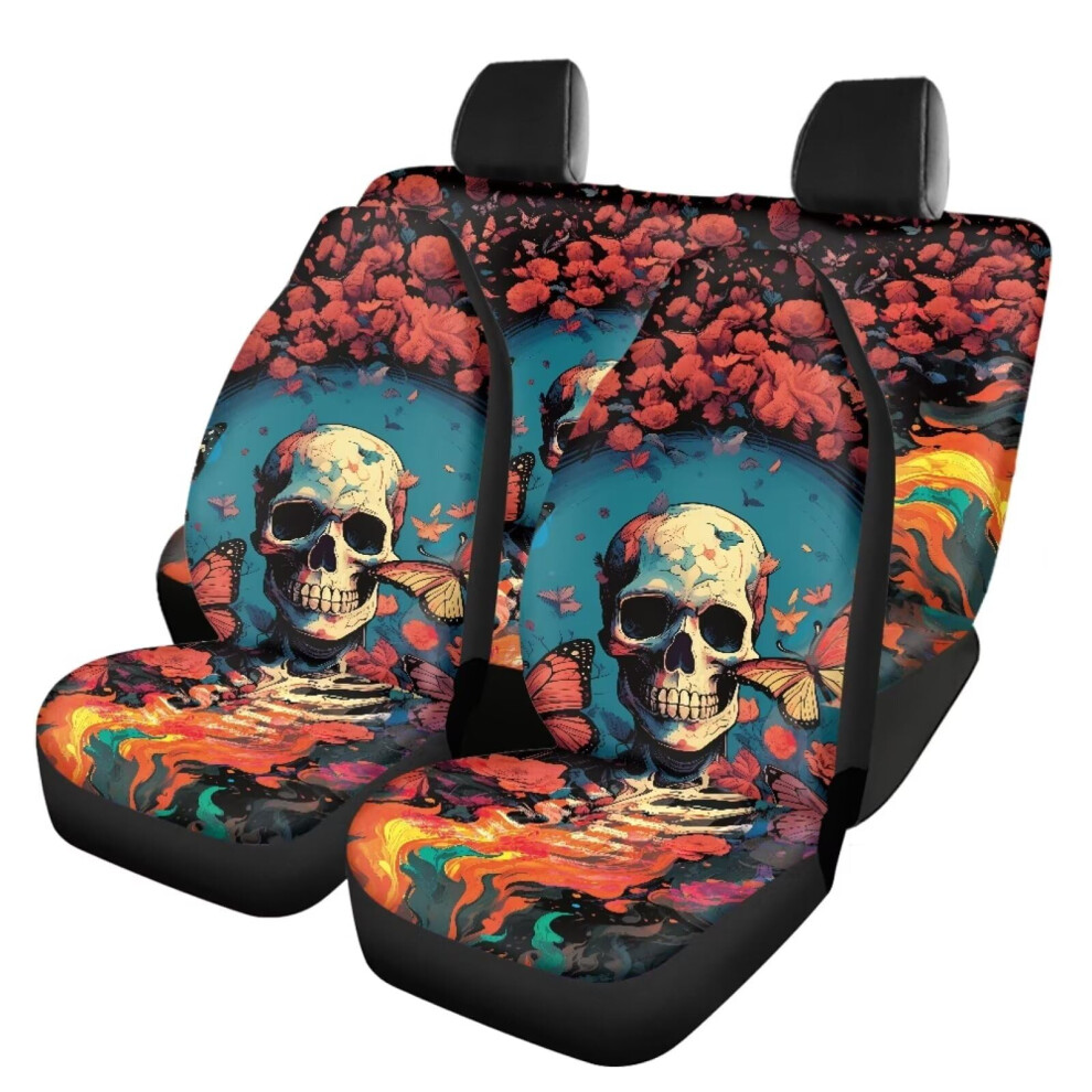 Fire Butterfly Floral Skull Car Seat Covers Full Set For Suv Trucks Van Sedan 6276012711720