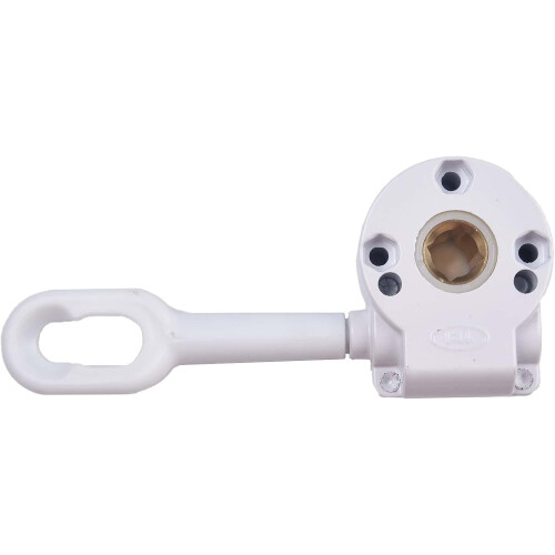 Manual crank awning drive, smooth functionality for shading adjustment outdoors. 1