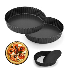 2 Pack 24cm Quiche Dishes for Oven 5.7cm Deep, Non-Stick Quiche T with Loose Base, Round Flan Dish with Removable Loose Bottom Tart Tin for Baking