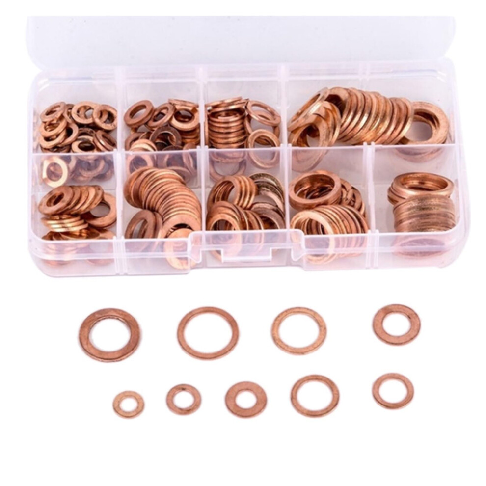 200pcs Copper Washer Gasket Set Flat Ring Seal Assortment Kit with Box M5-M14 for Hardware Accessories Kindly-image-OPC-PHZSM2T-NEW