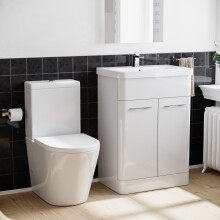 Nes Home 600mm Basin Vanity Unit & Rimless Close Coupled Toilet White