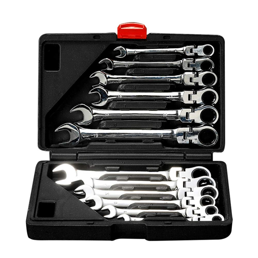 12Pc. Tightspot Flex-Head Ratcheting Wrench Set,8-19Mm Metric Cr-V Quick Access Spanner With Toolbox (12Pc. Flex Head Wrench) 6276012680286