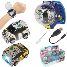 Remote Control Distance Glow Mini Remote Control Car Watch Toys, Tiktok Watch Car Toys, 2.4 GHz Racing Car Watch with USB Charging Cartoon RC Small Ca