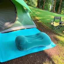 (BLUES) Inflatable Beach Cushion & Camping Pillow - Portable Travel Pillow With Coral Fleece Fabric, Suitable For Travel, Beach, Office & Home Use