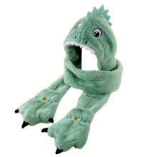 (Green, One-size) One-piece Boys' Autumn and Winter Plush Dinosaur Cute Scarf Hat and Gloves Three-piece Set Exquisite Embroidery Warm and Cute Super Soft