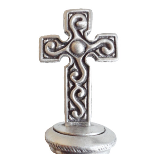 (Add a Gift Pouch) Celtic Swirl Cross Pewter Bottle Stopper 2