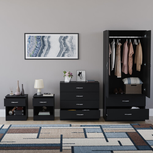 Vida Designs (Black) Riano 4 Piece Bedroom Set 1 2