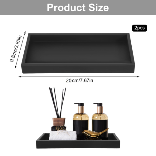 Set of 2 Bathroom Trays, Black Silicone Storage Tray(Rectangle) 1