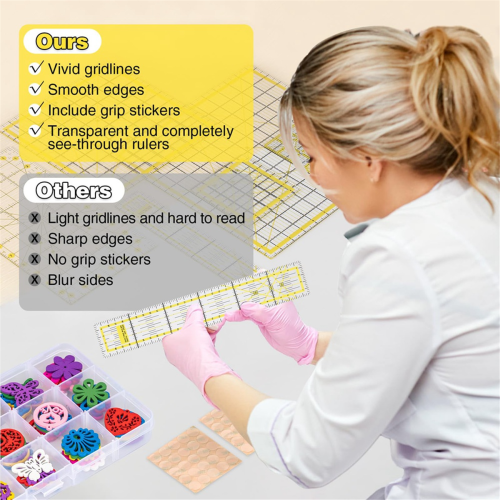 Conjunto de réguas de acrílico para quilting com linhas de grade de duas cores 2