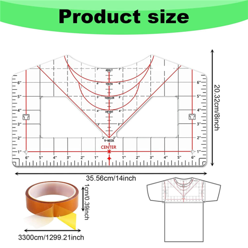 Tshirt Ruler Guide for Vinyl Alignment, with Heat Tape 2