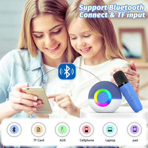 Minikaraokelaite kahdella mikrofonilla, Bluetooth-mikrofonilla, laululelut, D 1